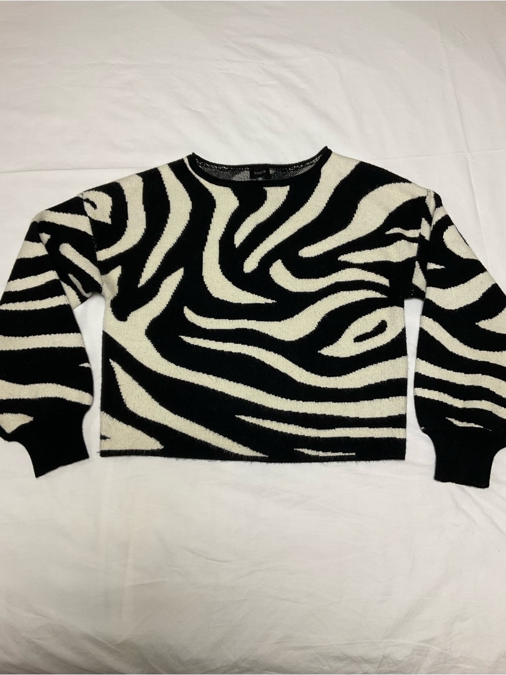 Cyrus Zebra Print Knit Sweater. Black and  white. Size Medium